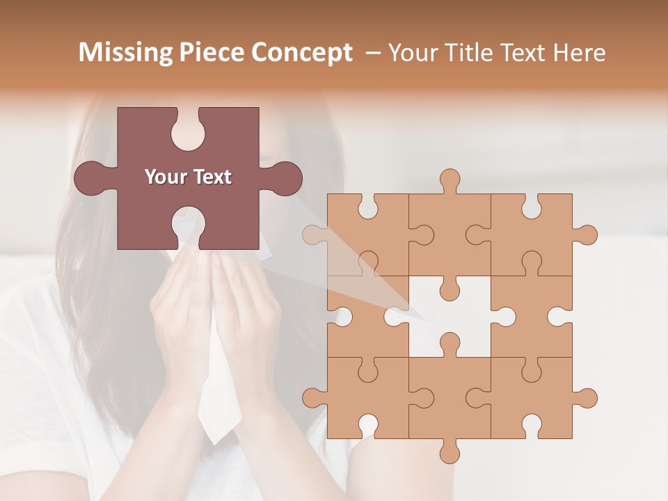 A Woman Blowing Her Nose While Sitting On A Couch PowerPoint Template