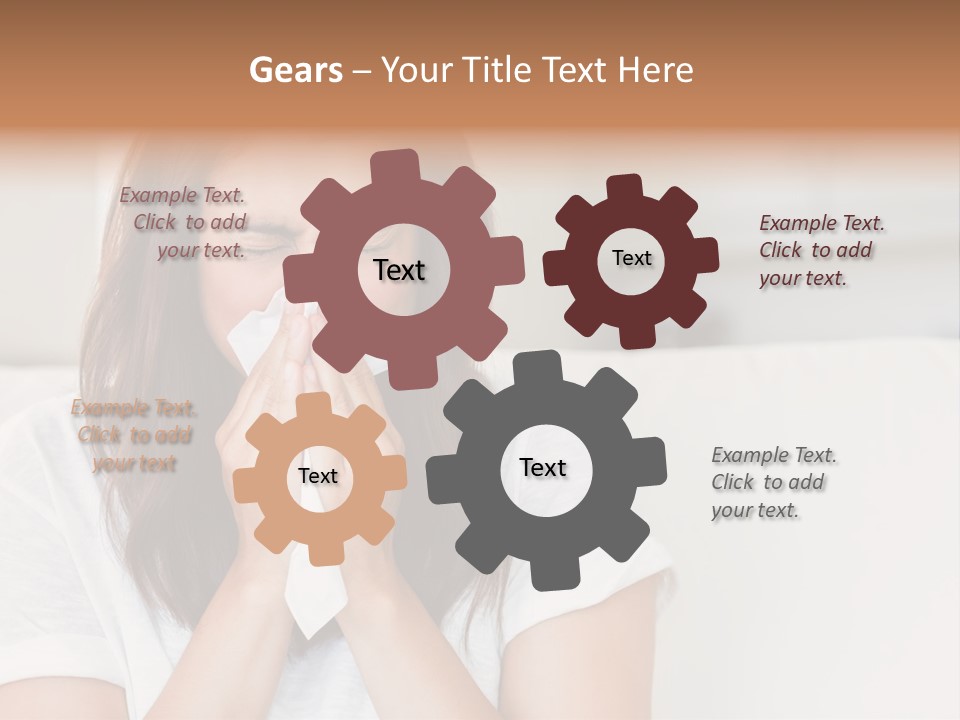 A Woman Blowing Her Nose While Sitting On A Couch PowerPoint Template