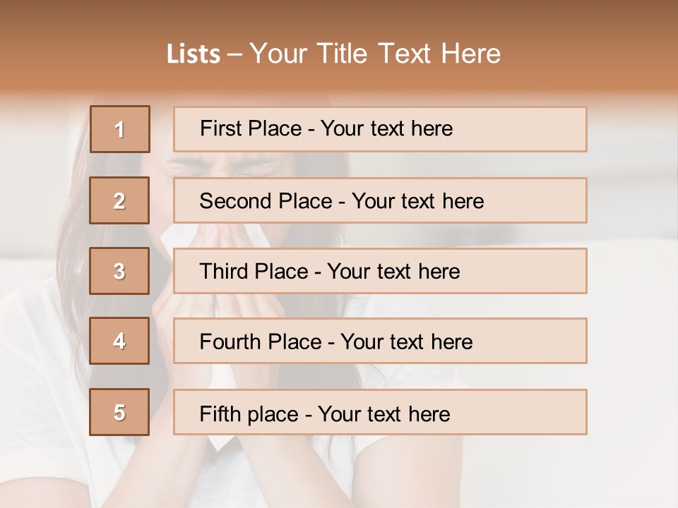 A Woman Blowing Her Nose While Sitting On A Couch PowerPoint Template