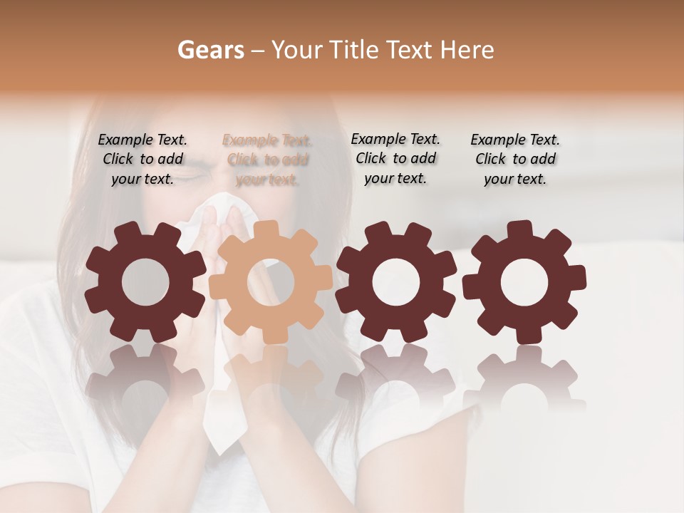 A Woman Blowing Her Nose While Sitting On A Couch PowerPoint Template