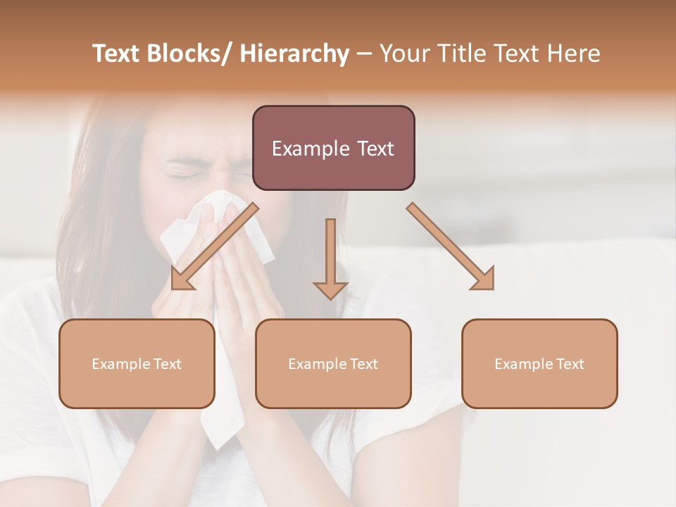 A Woman Blowing Her Nose While Sitting On A Couch PowerPoint Template