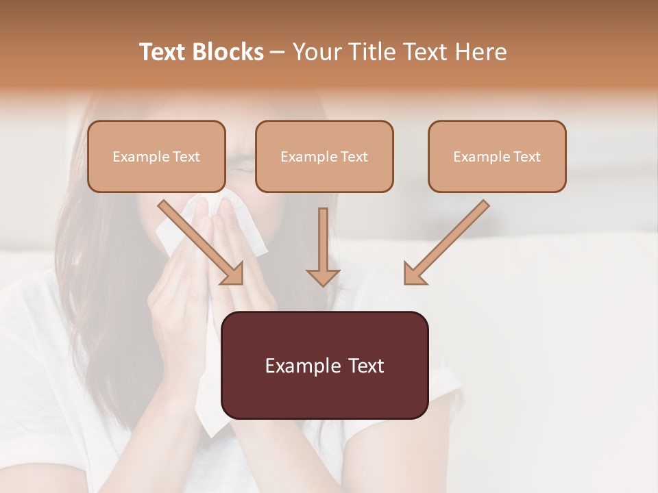 A Woman Blowing Her Nose While Sitting On A Couch PowerPoint Template