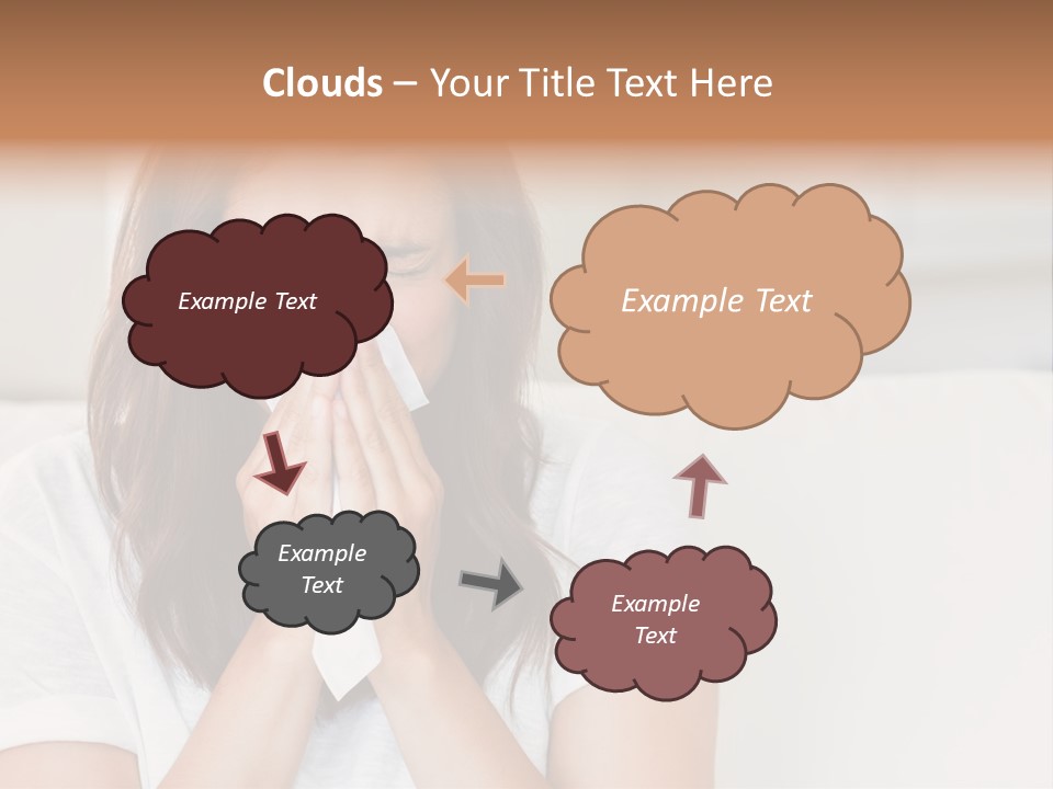 A Woman Blowing Her Nose While Sitting On A Couch PowerPoint Template
