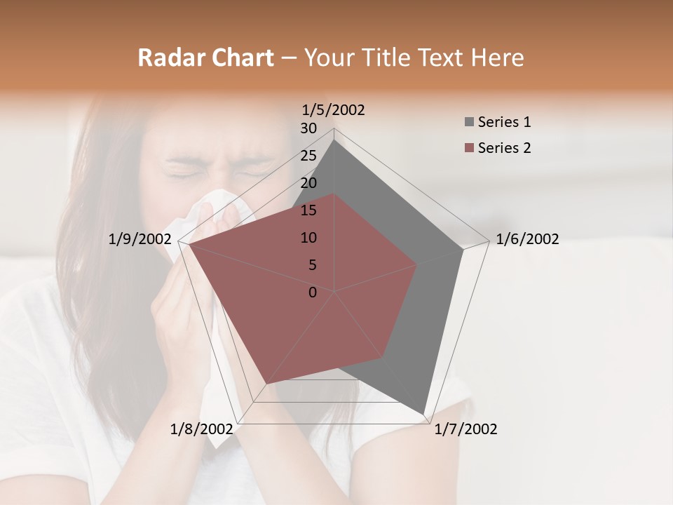 A Woman Blowing Her Nose While Sitting On A Couch PowerPoint Template