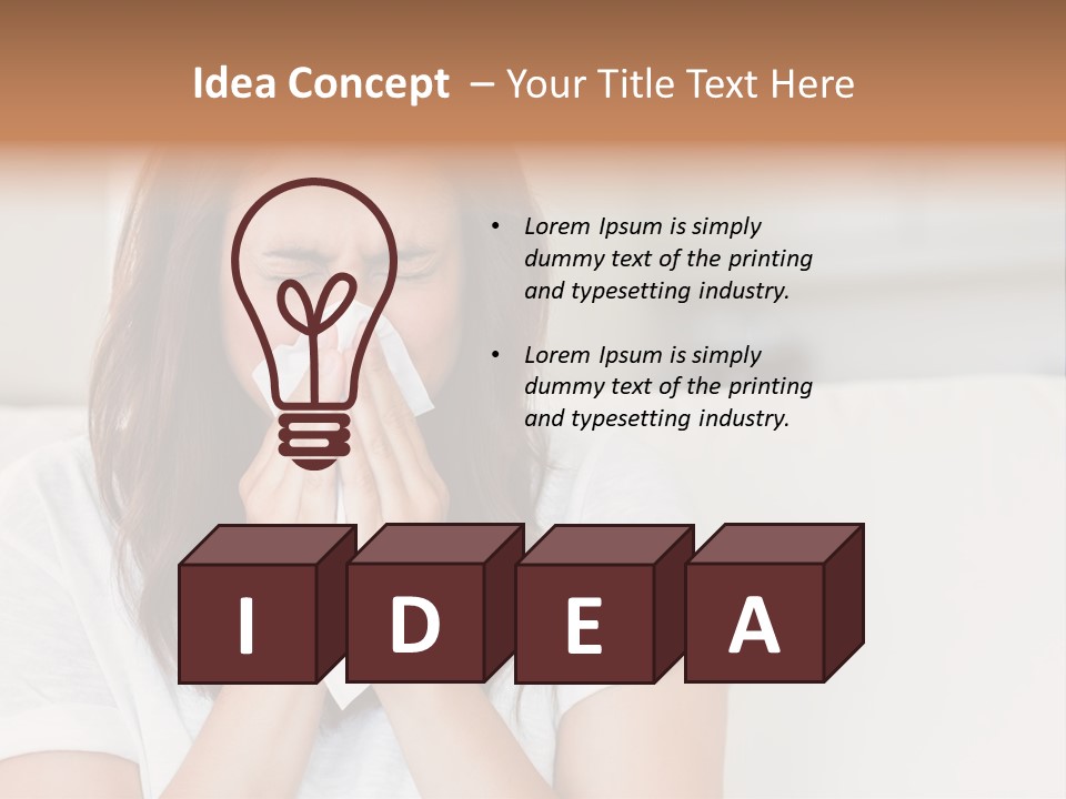 A Woman Blowing Her Nose While Sitting On A Couch PowerPoint Template