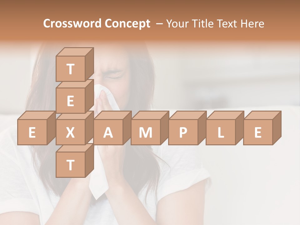 A Woman Blowing Her Nose While Sitting On A Couch PowerPoint Template