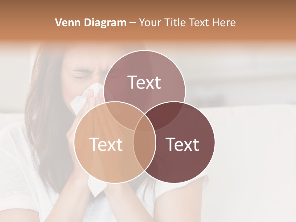 A Woman Blowing Her Nose While Sitting On A Couch PowerPoint Template