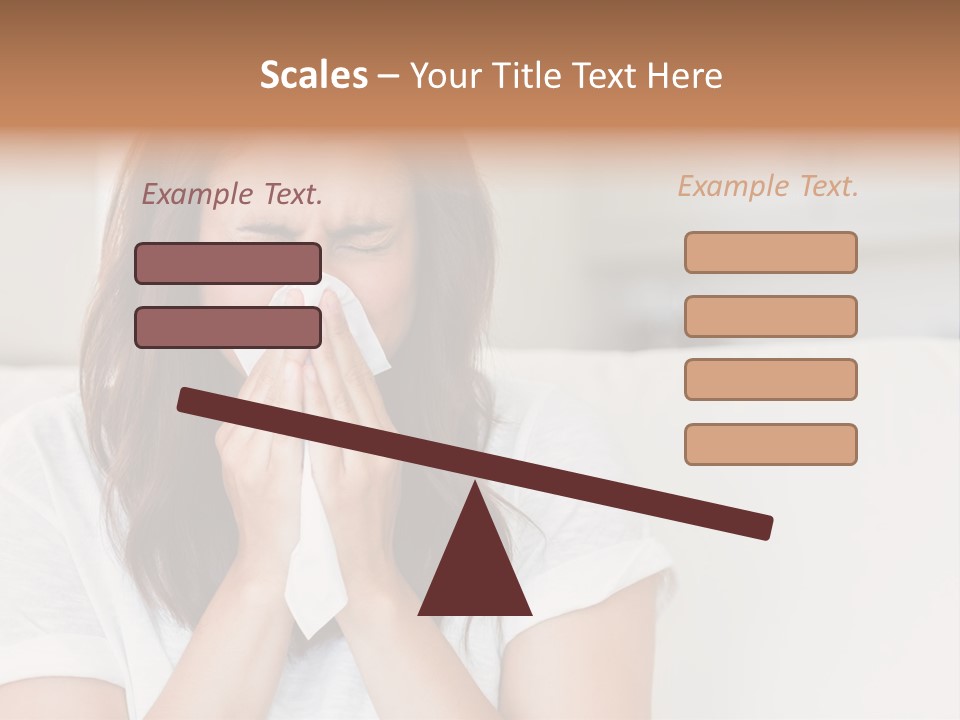 A Woman Blowing Her Nose While Sitting On A Couch PowerPoint Template
