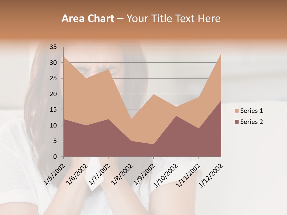 A Woman Blowing Her Nose While Sitting On A Couch PowerPoint Template