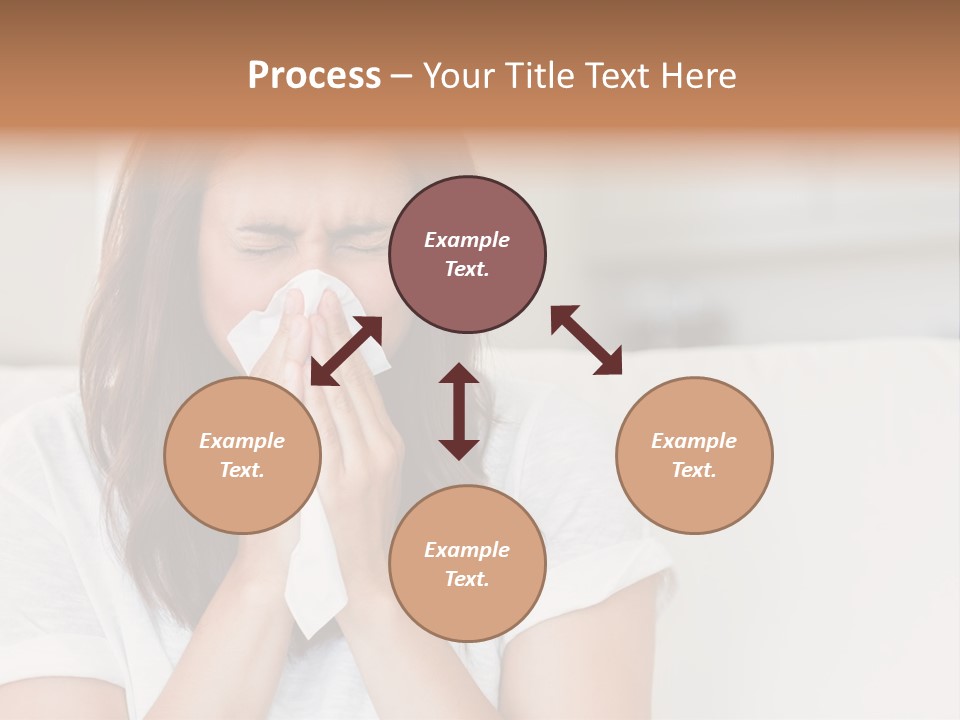 A Woman Blowing Her Nose While Sitting On A Couch PowerPoint Template
