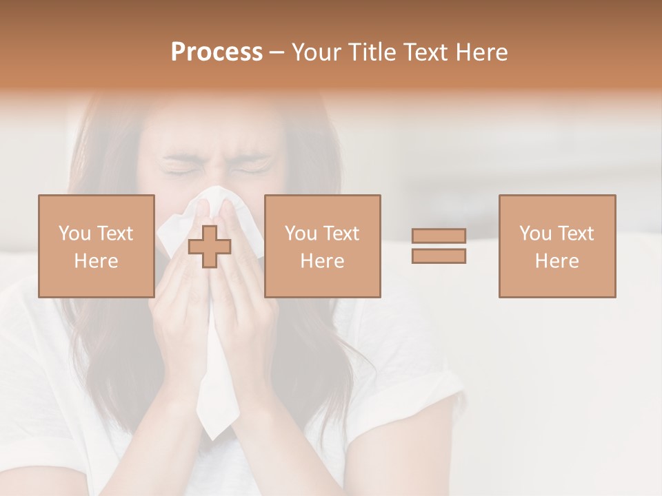 A Woman Blowing Her Nose While Sitting On A Couch PowerPoint Template