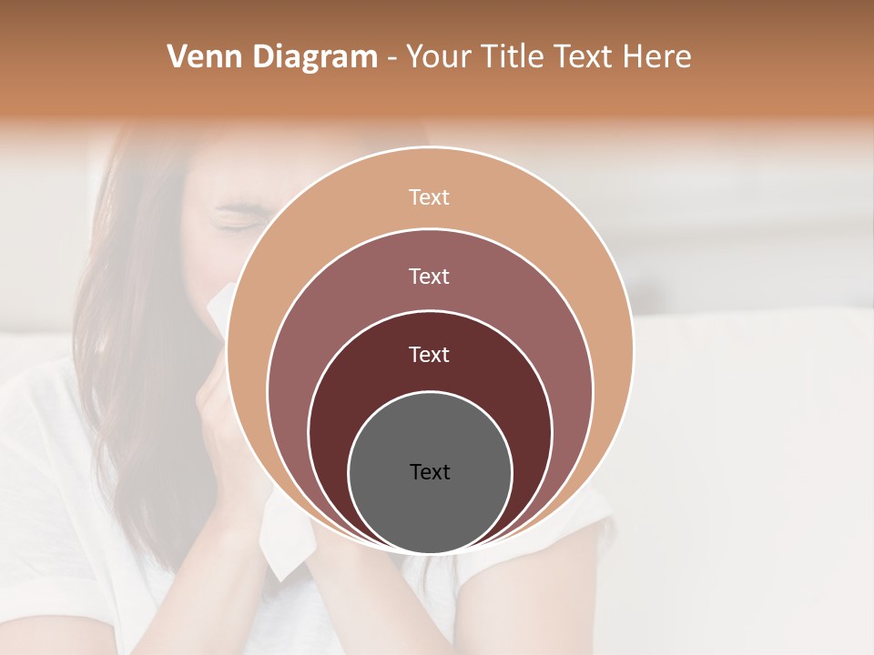 A Woman Blowing Her Nose While Sitting On A Couch PowerPoint Template