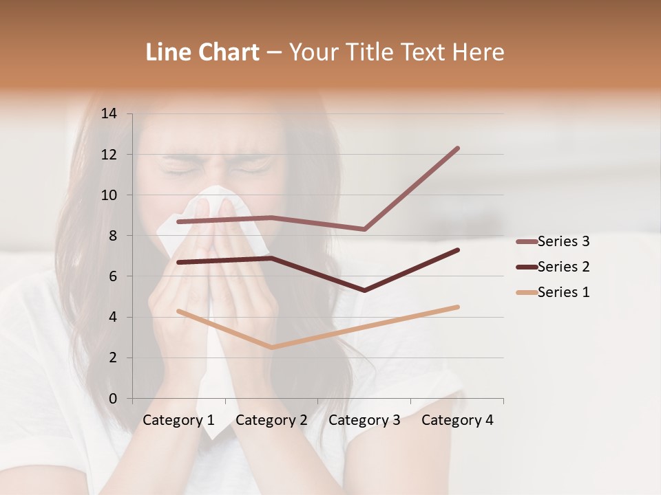 A Woman Blowing Her Nose While Sitting On A Couch PowerPoint Template