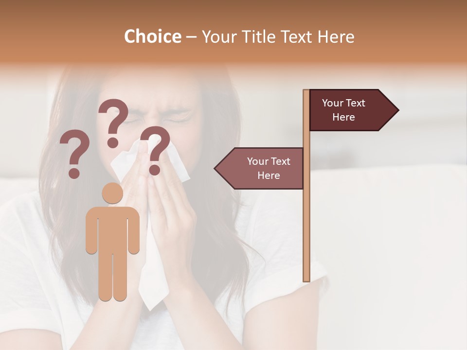 A Woman Blowing Her Nose While Sitting On A Couch PowerPoint Template