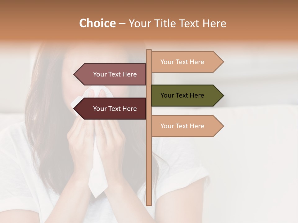 A Woman Blowing Her Nose While Sitting On A Couch PowerPoint Template