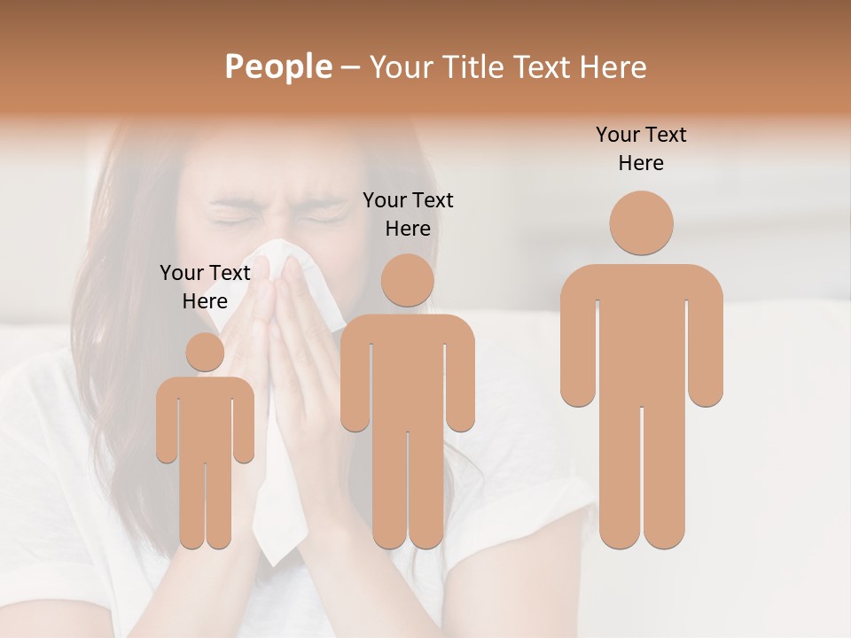 A Woman Blowing Her Nose While Sitting On A Couch PowerPoint Template
