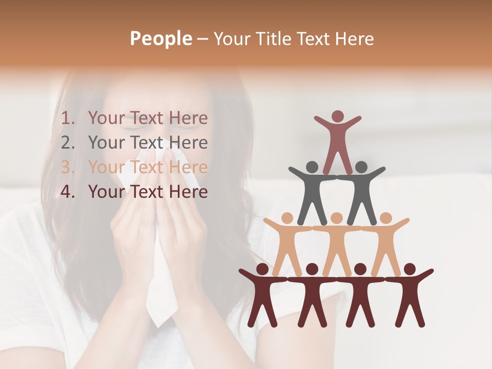 A Woman Blowing Her Nose While Sitting On A Couch PowerPoint Template