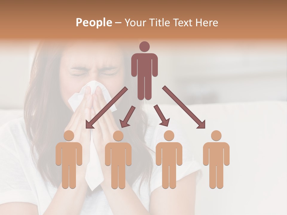 A Woman Blowing Her Nose While Sitting On A Couch PowerPoint Template