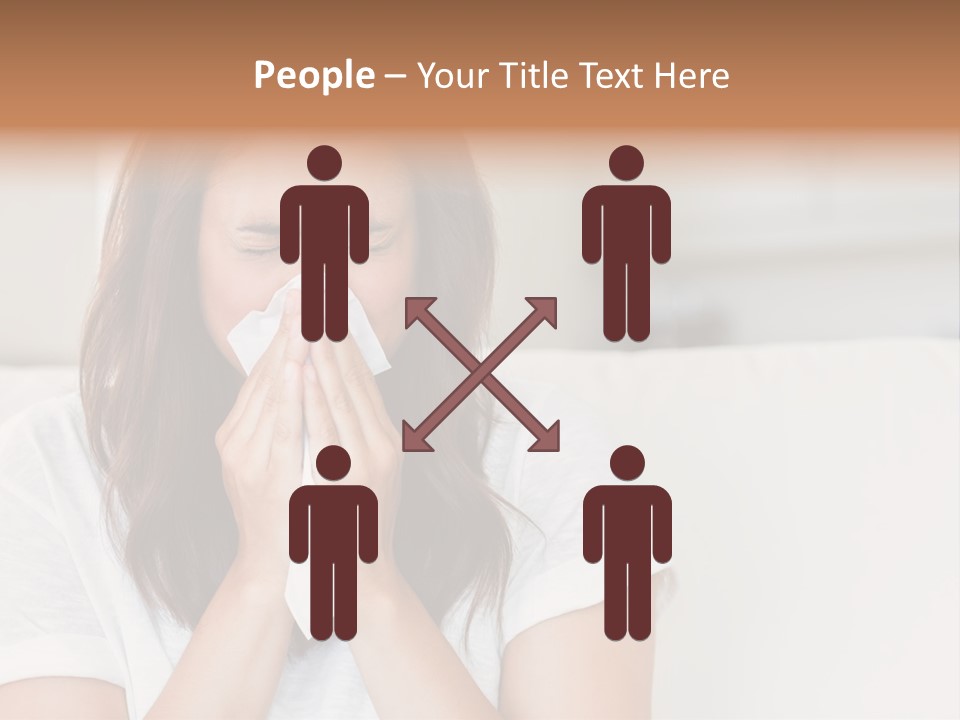 A Woman Blowing Her Nose While Sitting On A Couch PowerPoint Template