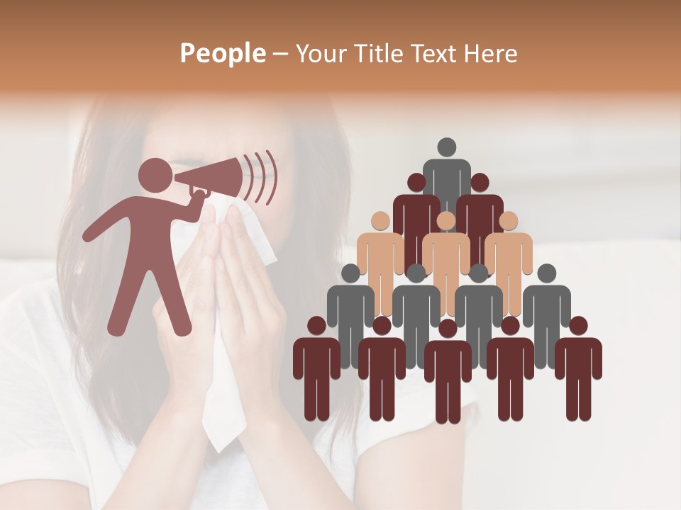 A Woman Blowing Her Nose While Sitting On A Couch PowerPoint Template