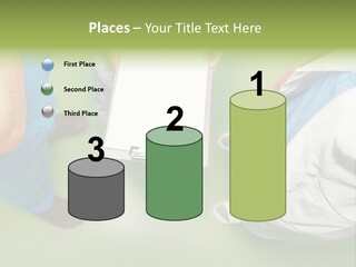 A Group Of People Standing Around A Binder PowerPoint Template