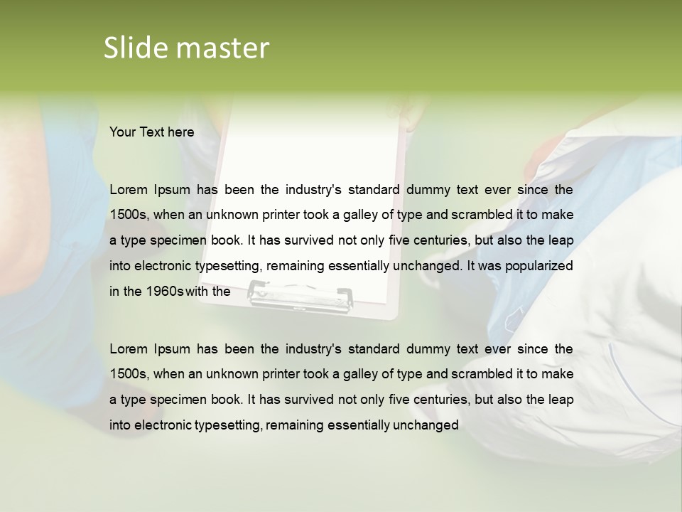 A Group Of People Standing Around A Binder PowerPoint Template