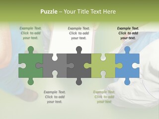 A Group Of People Standing Around A Binder PowerPoint Template