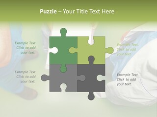 A Group Of People Standing Around A Binder PowerPoint Template