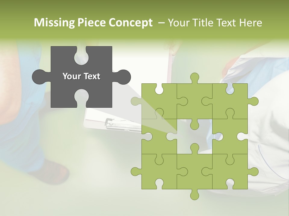 A Group Of People Standing Around A Binder PowerPoint Template