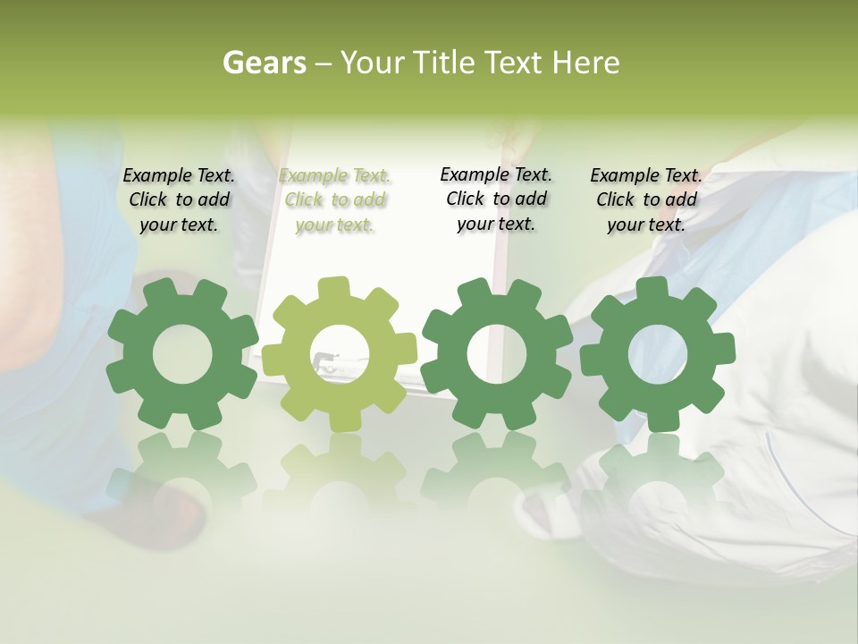 A Group Of People Standing Around A Binder PowerPoint Template