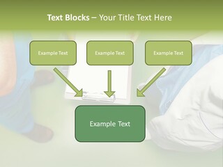 A Group Of People Standing Around A Binder PowerPoint Template