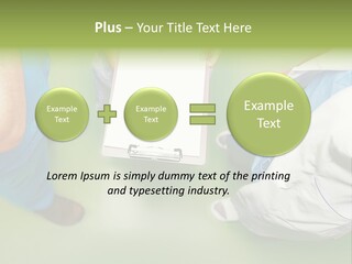 A Group Of People Standing Around A Binder PowerPoint Template