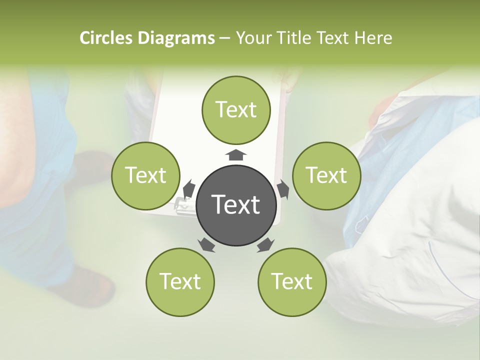 A Group Of People Standing Around A Binder PowerPoint Template