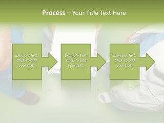 A Group Of People Standing Around A Binder PowerPoint Template