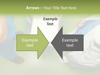 A Group Of People Standing Around A Binder PowerPoint Template