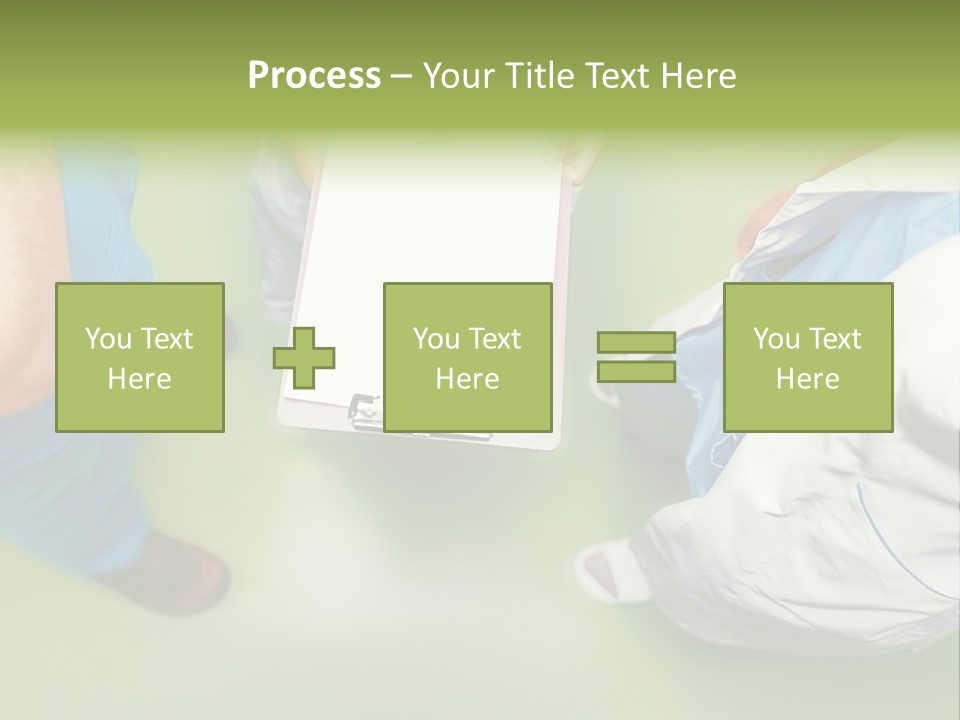 A Group Of People Standing Around A Binder PowerPoint Template