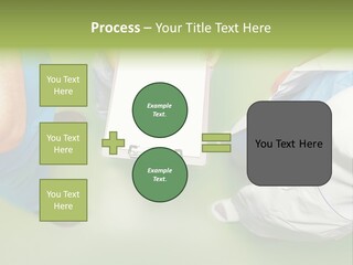 A Group Of People Standing Around A Binder PowerPoint Template