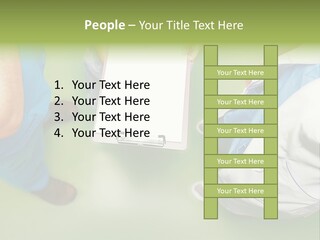 A Group Of People Standing Around A Binder PowerPoint Template