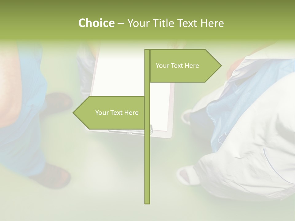 A Group Of People Standing Around A Binder PowerPoint Template