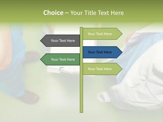 A Group Of People Standing Around A Binder PowerPoint Template