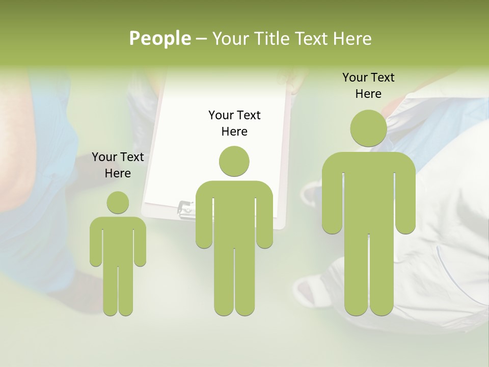 A Group Of People Standing Around A Binder PowerPoint Template