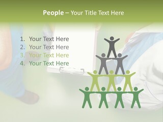 A Group Of People Standing Around A Binder PowerPoint Template