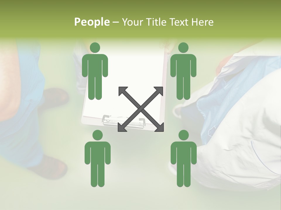 A Group Of People Standing Around A Binder PowerPoint Template