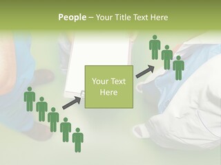 A Group Of People Standing Around A Binder PowerPoint Template