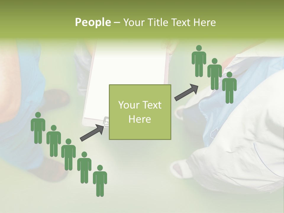 A Group Of People Standing Around A Binder PowerPoint Template