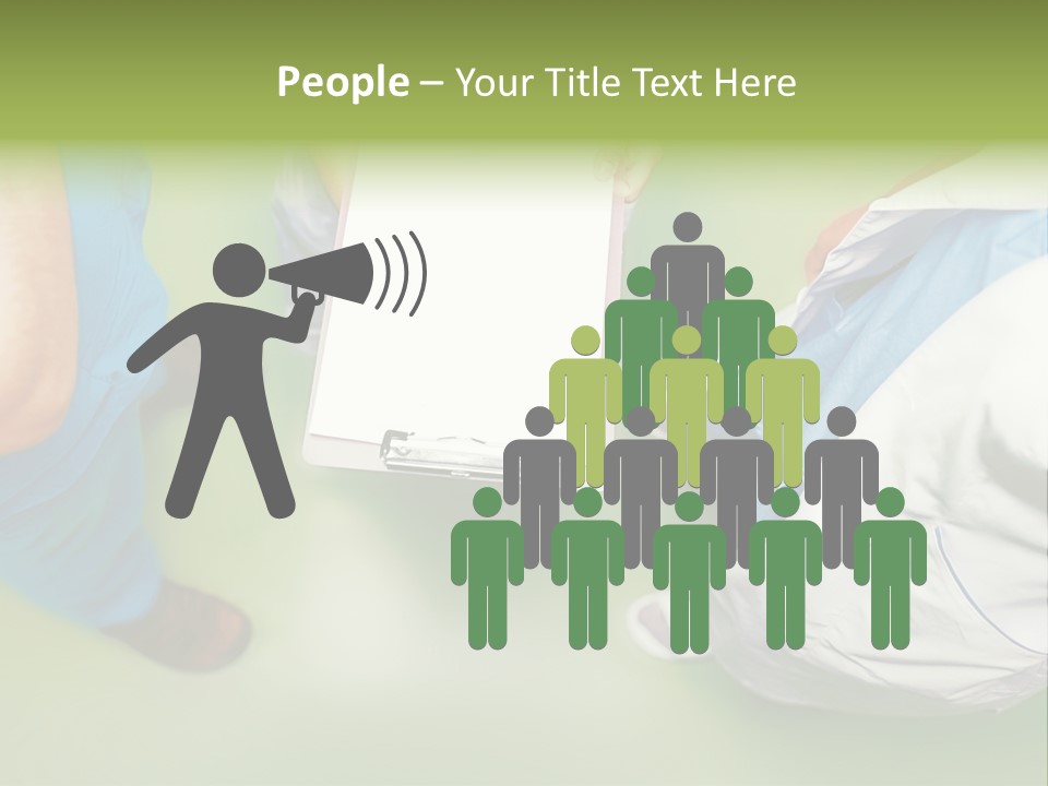 A Group Of People Standing Around A Binder PowerPoint Template