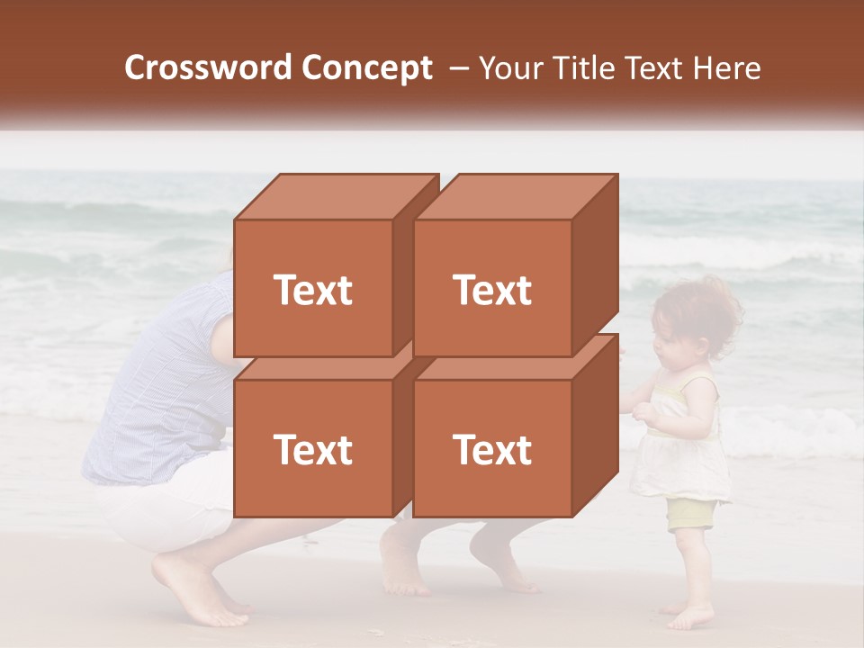 A Woman And Two Children Playing On The Beach PowerPoint Template