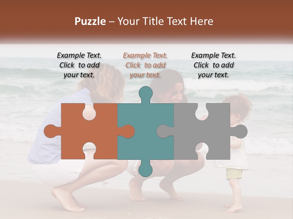 A Woman And Two Children Playing On The Beach PowerPoint Template