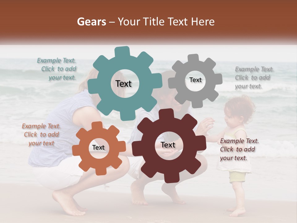 A Woman And Two Children Playing On The Beach PowerPoint Template