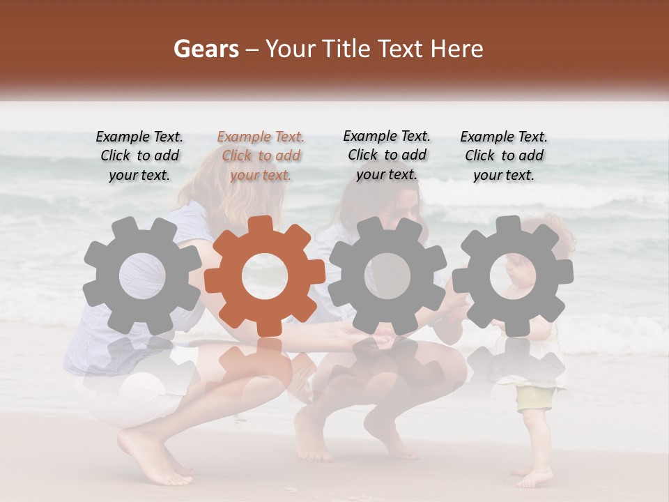 A Woman And Two Children Playing On The Beach PowerPoint Template